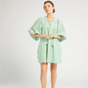 NWT MILLE green and white striped daisy mini dress L